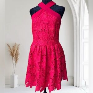 NWT Layered With Love Red Lace Halter Neck Dress Sz M Short Red